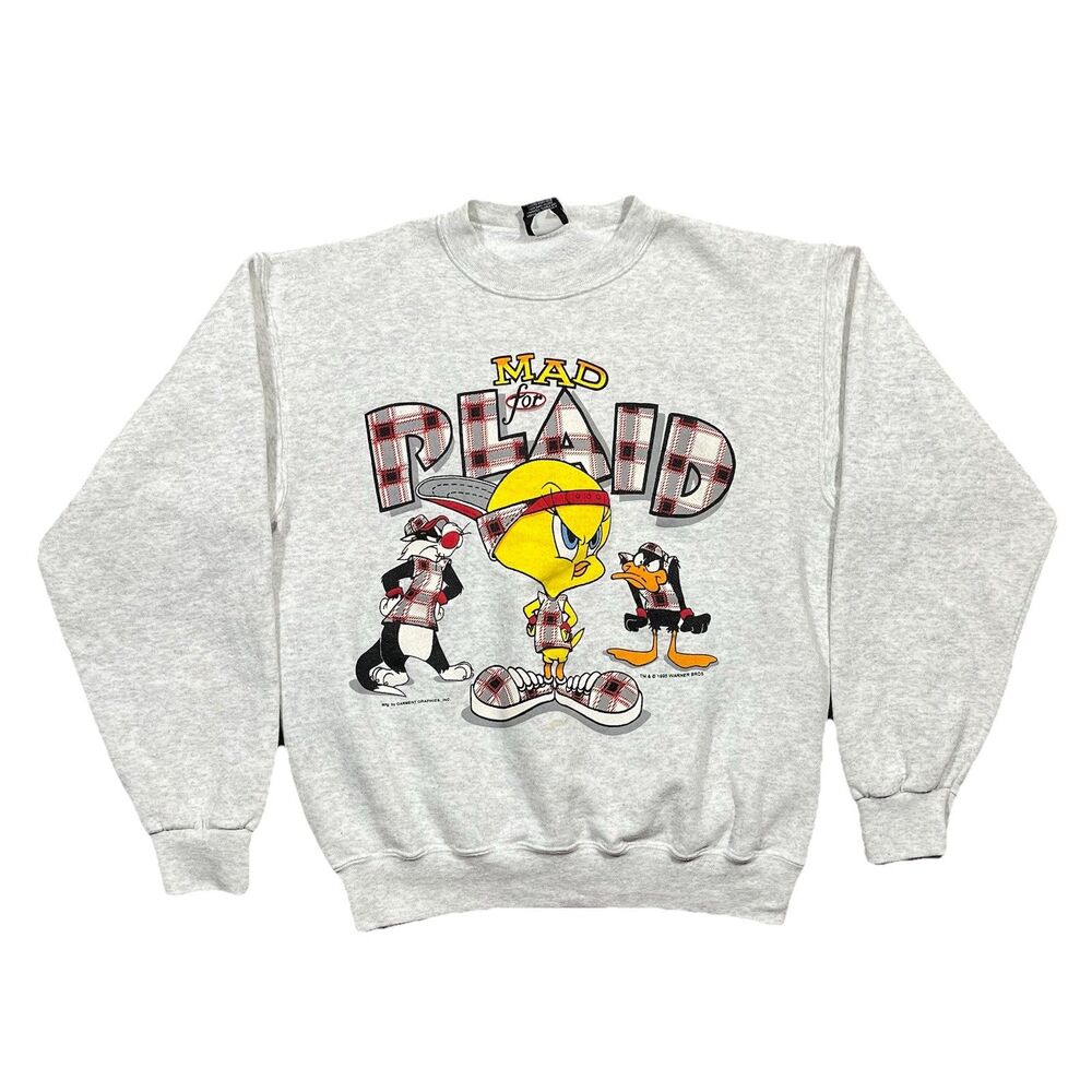 Vintage 1995 Looney Tunes Mad For Plaid Crewneck Sweatshirt Mens M